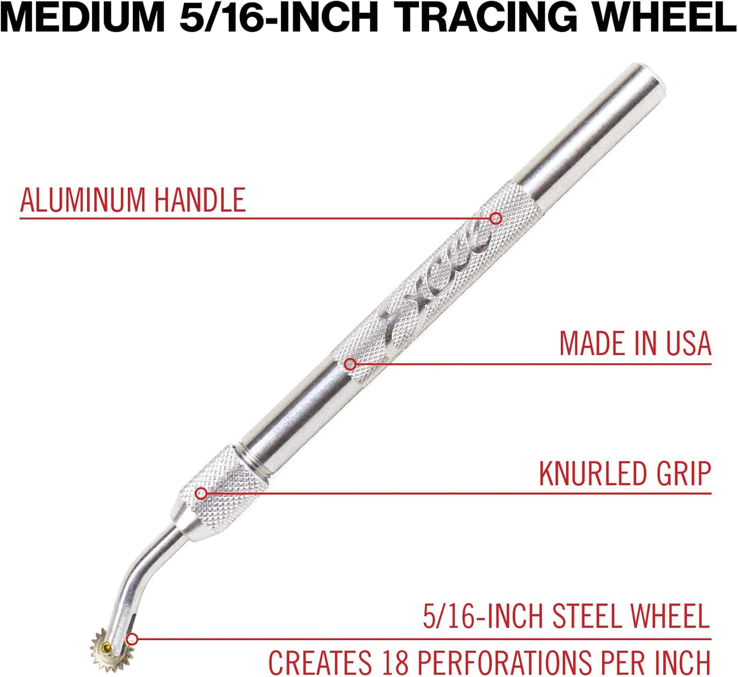 Excel Blades Pounce Wheel - 5/16-Inch Stainless Steel Tracing Wheel, Perforating, Cutting, Sewing Patterns, Quilting & Embossing Tool for Tracing Paper and Leather Craft