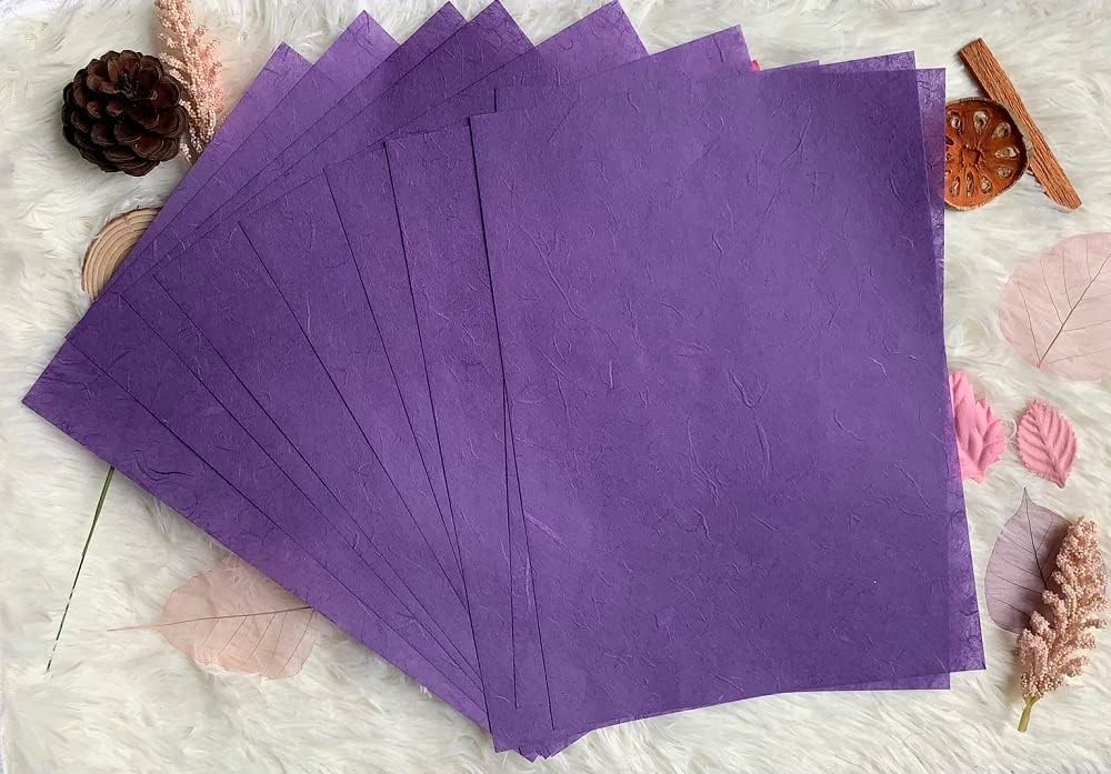 50 Sheets A4 Natural Fiber Mulberry Tree Mulberry Paper Sheets Art Tissue Washi Paper Design Craft Art Origami Suppliers Card Making DIY Crafts (Purple Tone, A4)