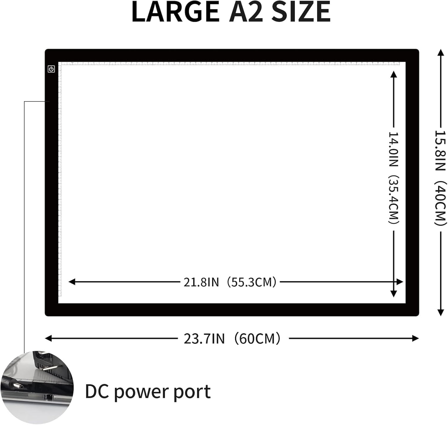 A2 Light Pad Super Thin 7mm Portable Stepless Dimmable Brightness Large Light Box Copy Board for Diamond Painting Weeding Vinyl with 2 Multi-Functional Clips 12V 2A Adapter (23.7''x15.8'')