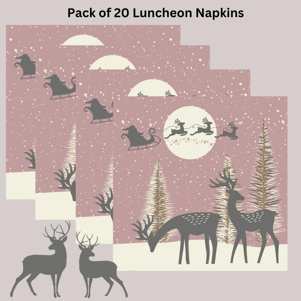 20-ct 13x13 Christmas Paper Decoupage Napkins, 3-Ply Servilletas Tissue Napkin for Dinner and Parties, Disposable Napkins (Santa Sleigh)