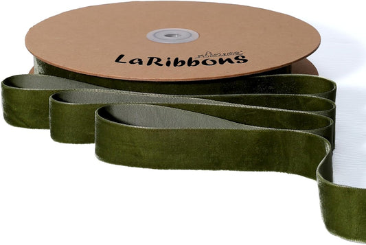 LaRibbons Thin Velvet Ribbon 1 Inch x 25 Yards, Moss Green Velvet Ribbon for Christmas Tree, Gift Wrapping, Wreath Bow, Outdoor Decoration