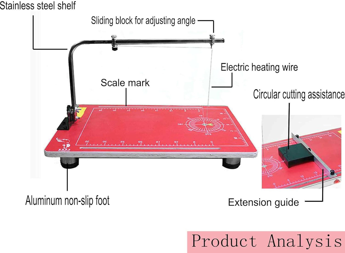 110V Hot Wire Foam Cutter with Scale, 22.8" ×15 ", 36W Professional Heat Cutting Machine for Foam, Sponge, EPE, Ribbon, KT Board, Adjustable Angle and Temperature