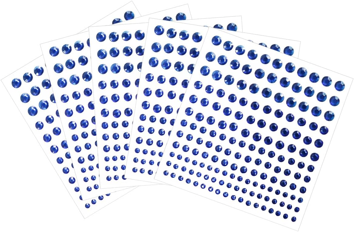 5 Sheets Self Adhesive Pearl Stickers, Flat Back Pearls Sticker, 4 Size Self Adhesive Rhinestone Gem Stickers for DIY Crafts Craft Card Decorations Nail Art Beauty Makeup (Blue)