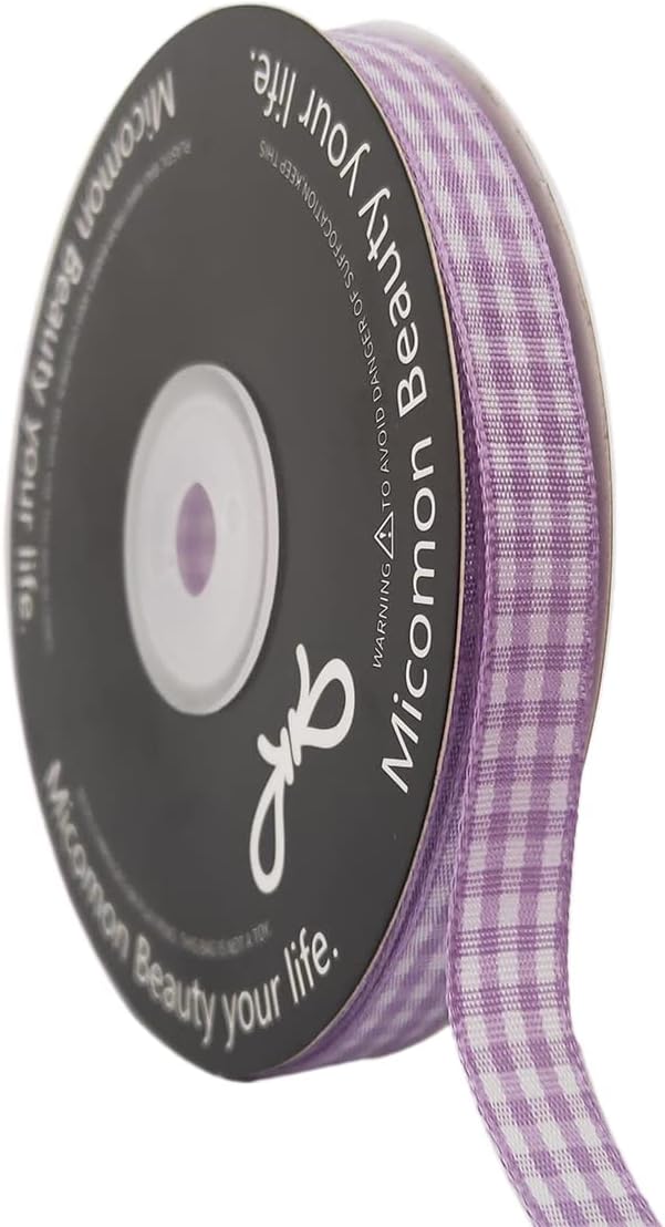 Purple Gingham Plaid Checked Ribbon 25 Yard Each Roll 100% Polyester (3/8", Purple)