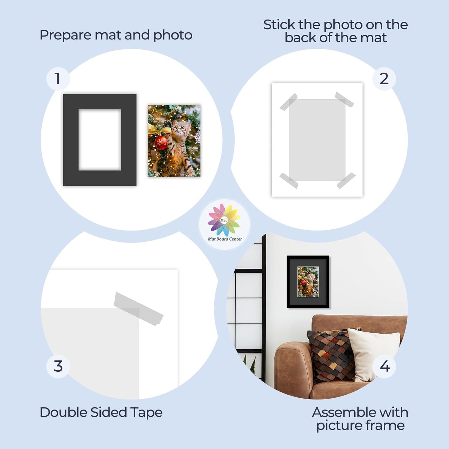 Mat Board Center, Pack of 25, 8x10 for 5x7 Black Mats - Acid Free, 4-ply Thickness, White Core - for Pictures, Photos, Framing