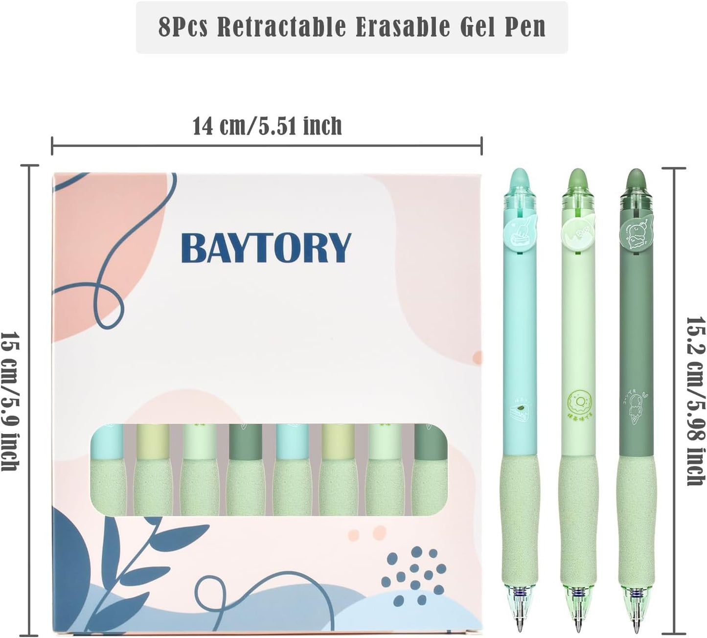 BAYTORY 8Pcs Cute Retractable Erasable Gel Pens, Blue and Black Ink Pen with Eraser Clear, Smooth Writing Comfortable to Use for Note Taking Marking Planner Crossword Puzzles (Green)