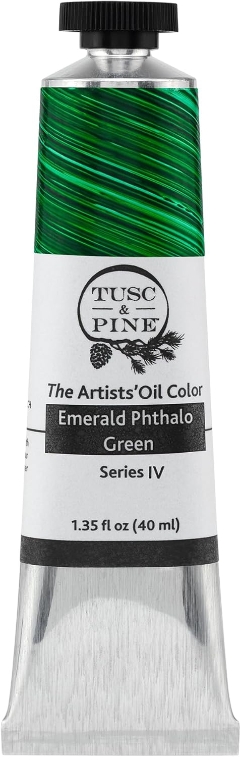 Tusc & Pine Artist Oil Paint - Emerald Phthalo Green, 40 ml, Non-Yellowing, Rich & Creamy Consistency, Maximum Pigment Load, Small Batch Milled Oil Paints Made in the USA for Professional Artists