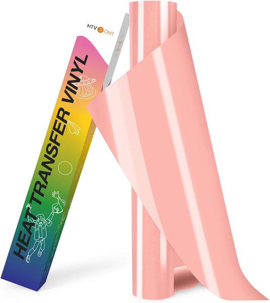 HTVRONT HTV Vinyl Roll Heat Transfer Vinyl - 12" x 8ft Peach Pink HTV Vinyl for Shirts, Iron on Vinyl Compatible with Cricut Cutting Machine - Easy to Cut & Weed for Heat Transfer Design (Peach Pink)