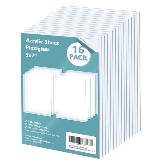 Egofine Plexiglass Sheets Acrylic Sheets 16 Pack of 5x7’’ 0.04 Thick Clear Plastic Cast Transparent Plexi Glass for Crafting Projects, Replacement Picture Frame Glass, DIY Display, Easy to Cut