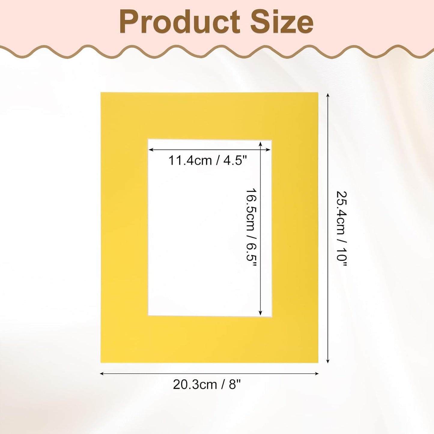 Picture Mats, 8 x 10 for 5 x 7 Pictures Acid Free White Core Bevel Cut Frame Mattes for Display Art Measuring, Yellow