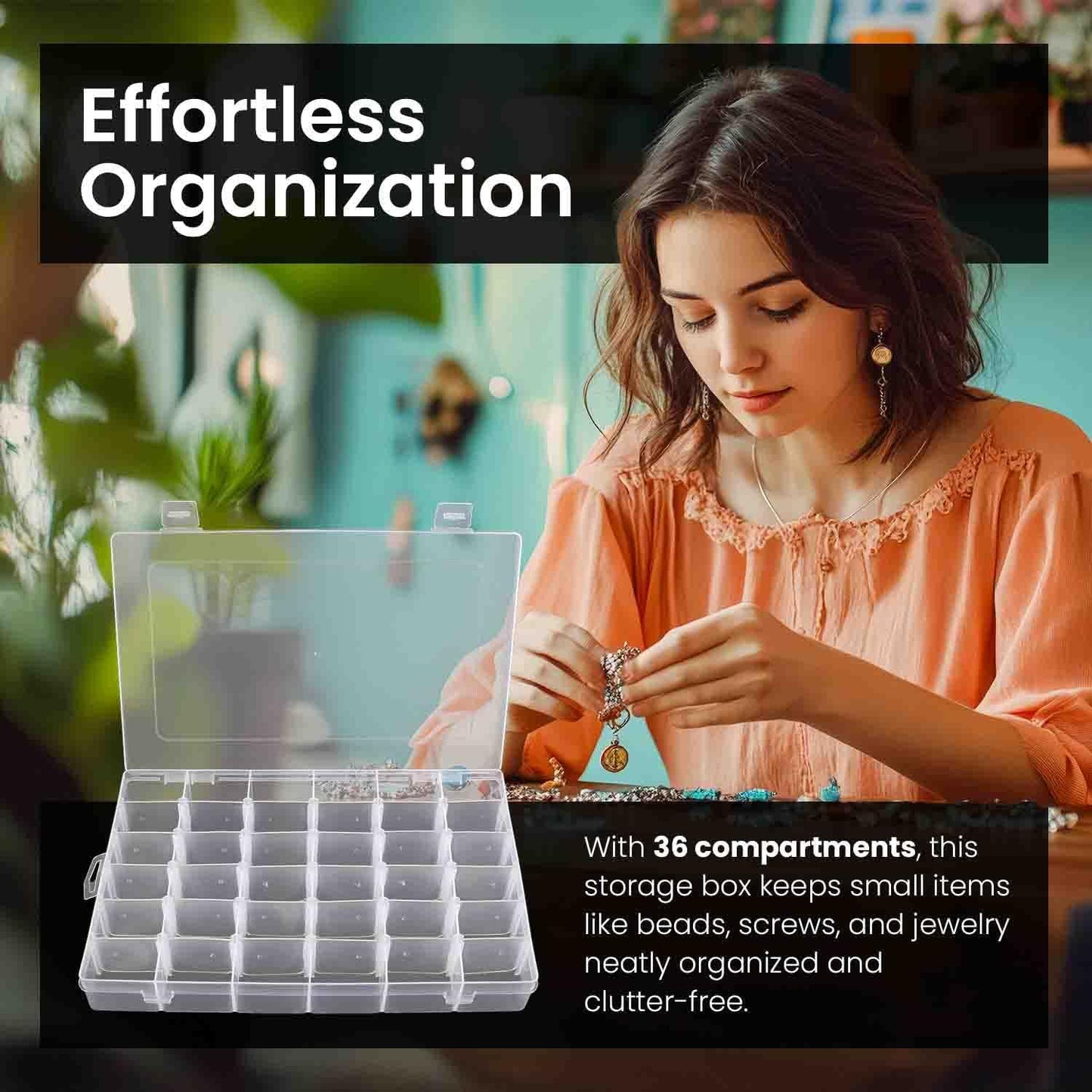 8pack 36 Grids Plastic Clear Organizer Box bead Storage Containers with Adjustable Dividers for Craft Jewelry Fishing Tackles Parts Storage with 8 Sheets Label Stickers