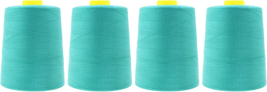 Mandala Crafts 4 Pack of Serger Threads Cones Spools - 20S/2 24000 Yards Polyester Aqua Threads for Sergers Machine and Overlock Quilting Sewing Machine