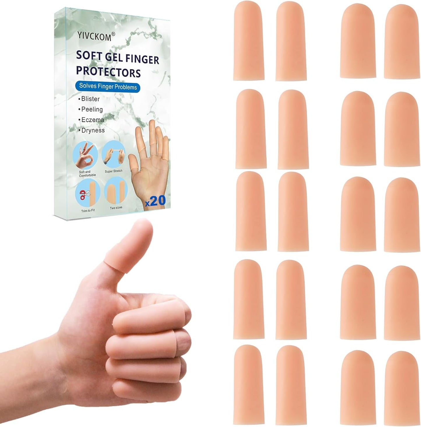 Gel Finger Cots, Silicone Finger Protectors, Fingertip Bandages Band-aids for Dry Skin, Cracked Fingertip Treatment,Thumb Protector Covers for Hand Eczema Finger Arthritis (20pcs)