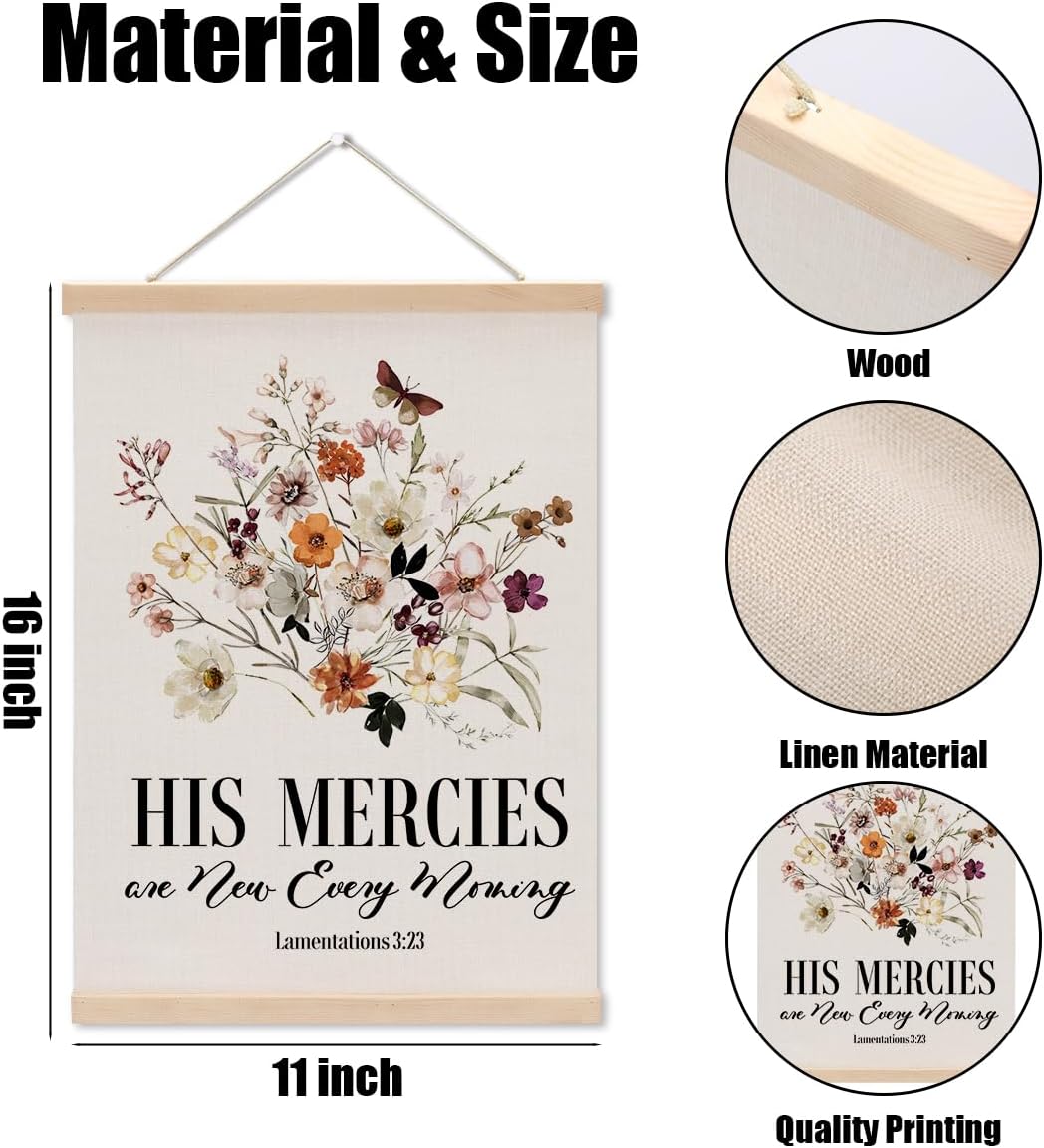 Christian Decor Floral Poster Hanger, Jesus Religious Wall Decor, Christian Gifts Bible Verse Spiritual Gifts Wall Art Wall Hanging Banner Farmhouse Church Bedroom Office Kitchen Living Room Decor