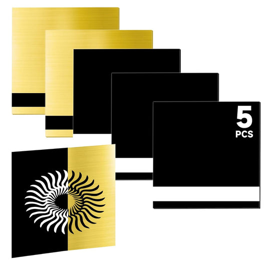 5PCS Laser Engraving Double Color ABS Plastic Sheet,Two-Tone Laserable Engraving Plastic Sheets for Name Badge,Office Label,Size 11.73" x 11.73",Black/White & Brushed Golden/Black