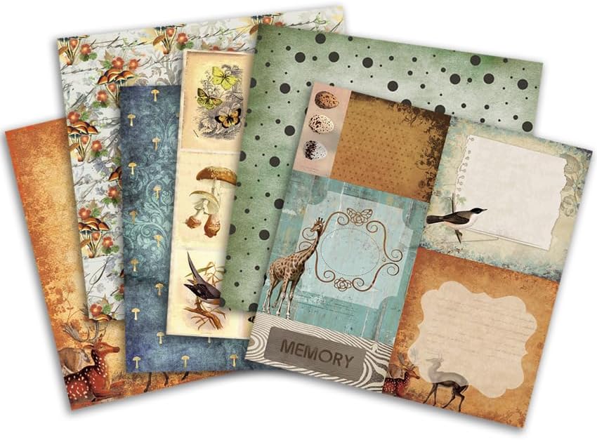 Vintage 6x6 Inch Scrapbook Paper Pad, Single-Sided 12 Unique Nature Designs, Ideal for DIY Crafting, Card Making and Journaling - 24 Sheets