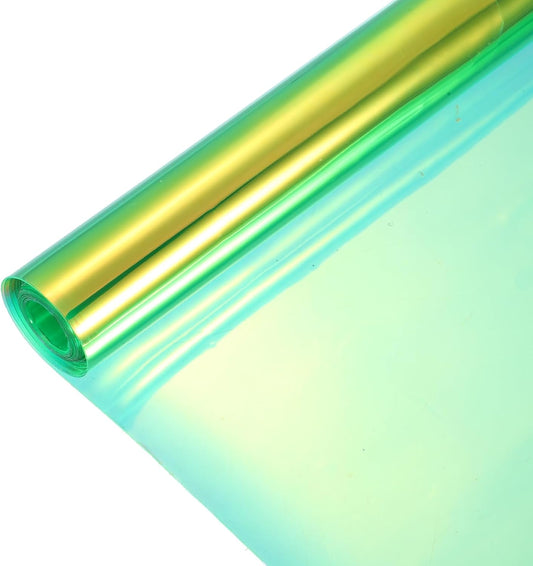 MECCANIXITY Holographic Clear PVC Vinyl Film Holographic PVC Fabric Waterproof Dichroic Film 12 x 48 Inch for Handbags Bows Earrings DIY Craft,Fluorescent Green