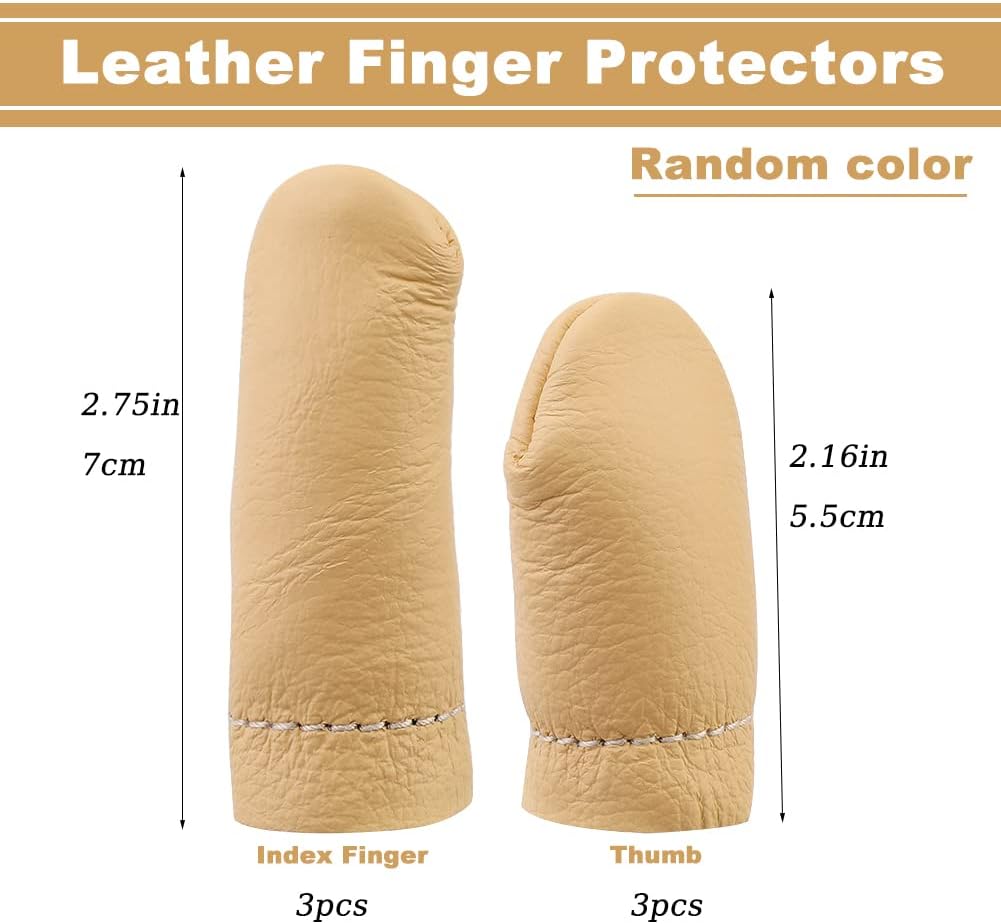 3 Pairs Leather Finger Protector Needle Felting Knitting Finger Thimble Guards Tools for Hand Craft Sewing Needlework Handmaking(Random Color)