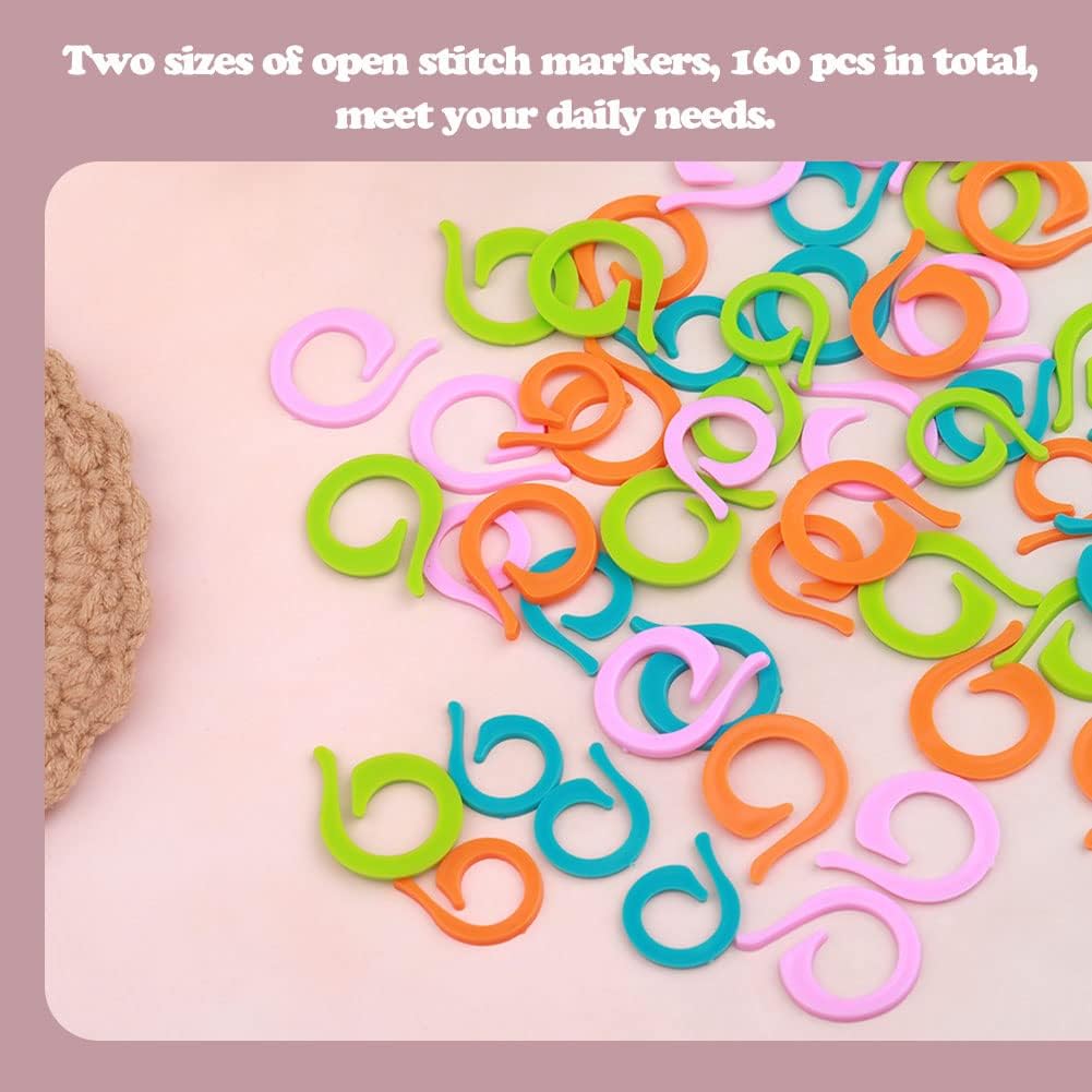 LUNARM Stitch Markers for Crocheting with Plastic Box, 80 Pcs Small and 80 Pcs Large Open Knitting Markers Rings for DIY Handmade Crafts