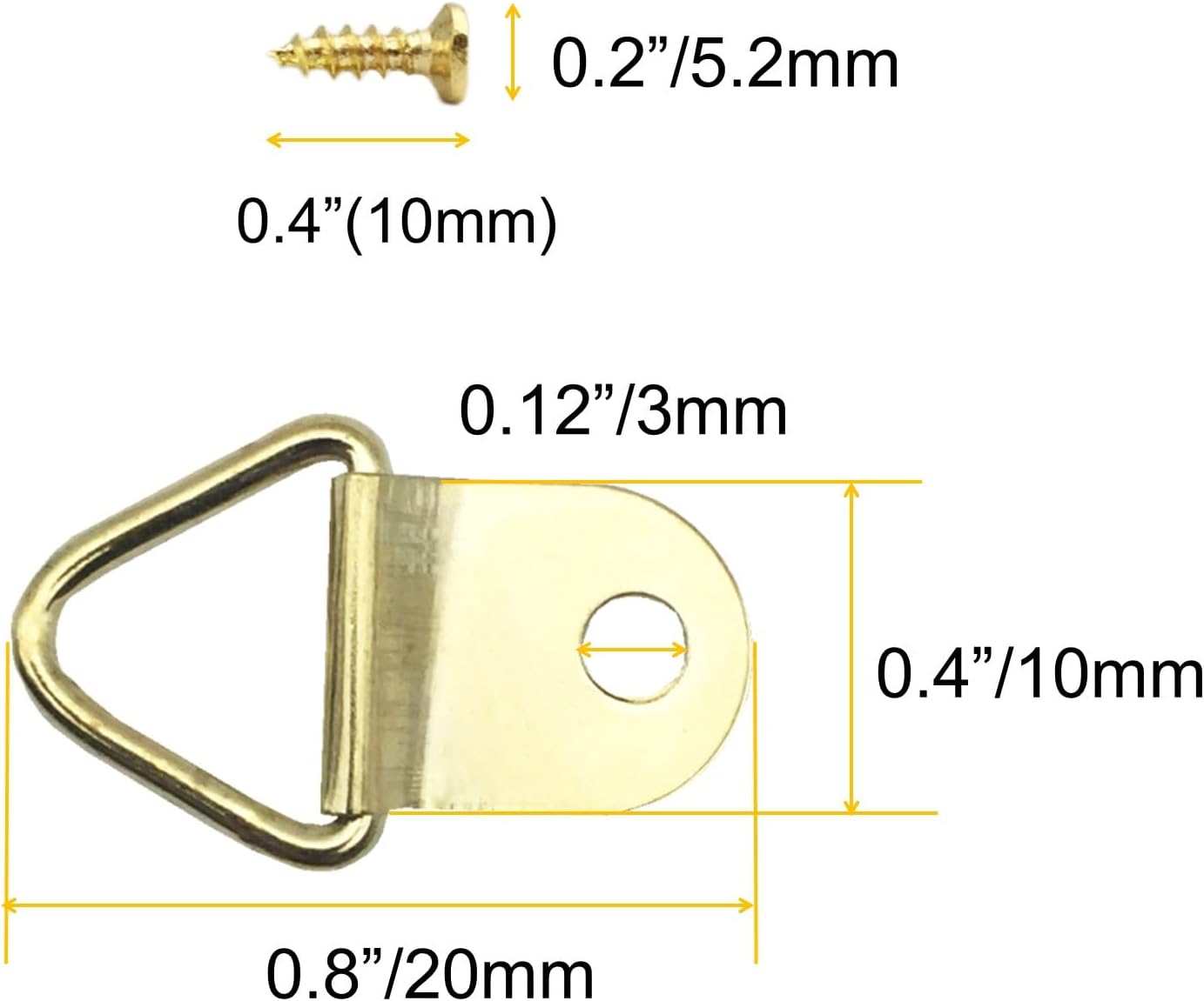 100 Pack Small Triangle Ring Steel Picture Hangers with Screws Picture Frames Picture Hang Solutions for Hanging Clock Paintings Artwork Picture Frame Hook Photos(Gold)