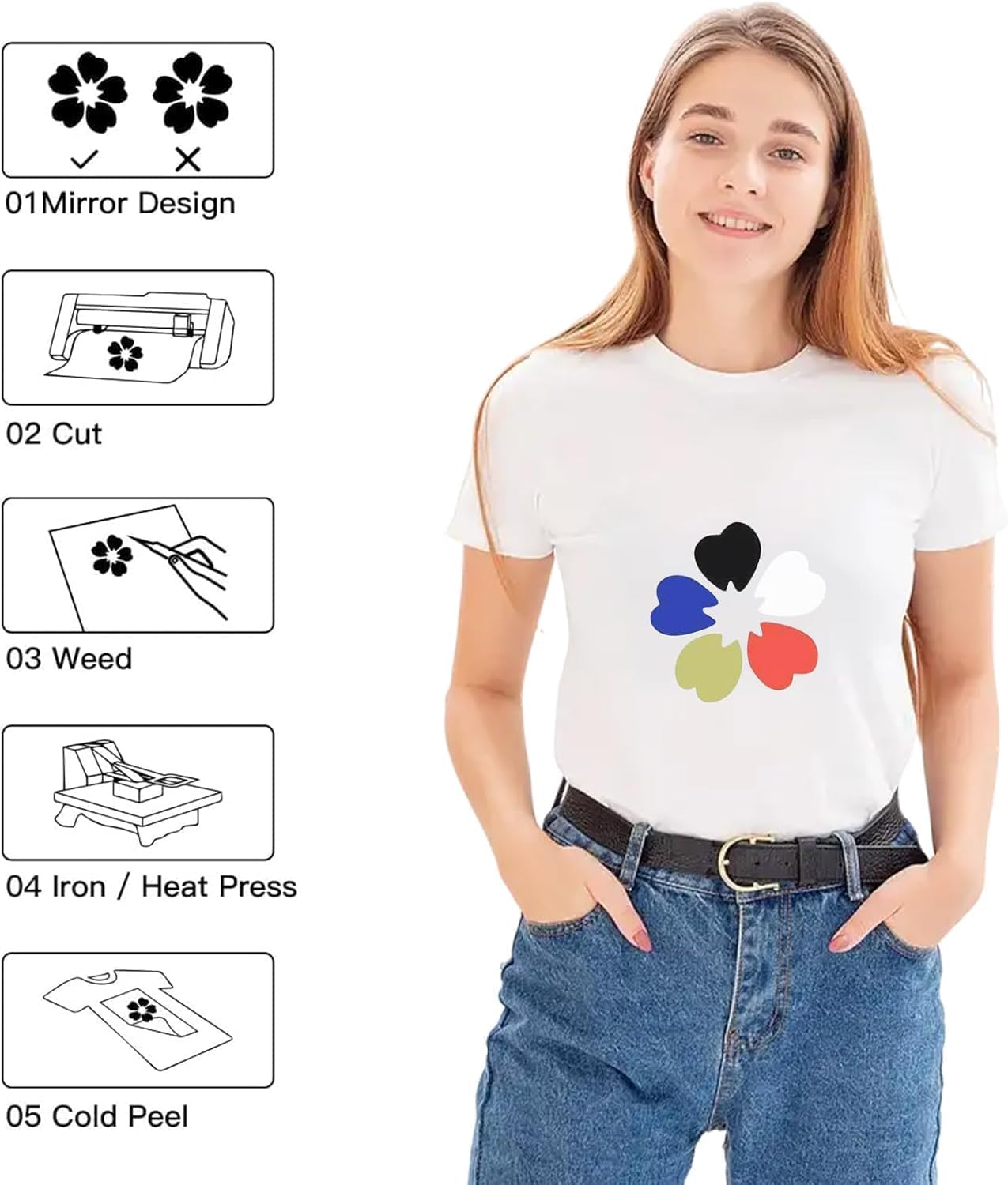 HTVRONT Reflective HTV Heat Transfer Vinyl Roll - 12" x 8ft Reflective Iron on for Shirts, Reflective HTV for Cricut & Cameo - Easy to Cut & Weed for Heat Design (Reflective Rainbow)