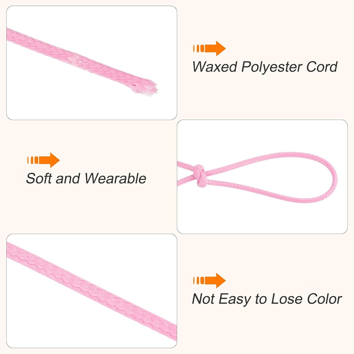 MECCANIXITY Waxed Cord 2.5mm Waxed Polyester Cord 87 Yard Wax String for Bracelet Making, Necklaces, Beading, Jewelry Making and DIY Crafts(Dark Pink)