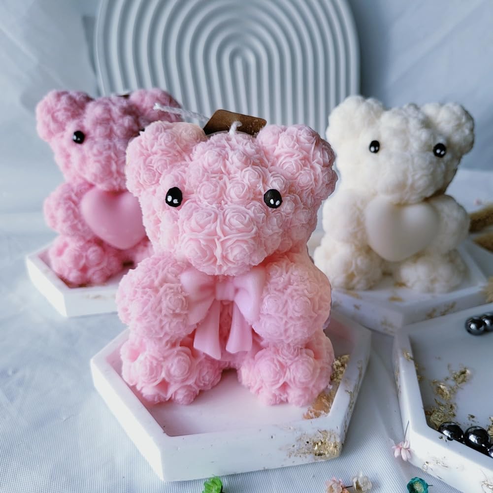 Bowtie Mini Rose Bear Candle Mold,Epoxy Resin Candle Making Molds, Silicone Candle Molds for DIY Candle,DIY Soap,Mother's Day Gifts,Birthday Gifts,Home Decor(Bow Tie Bear Mini)