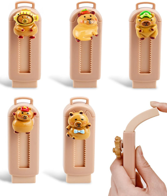 5 Pack Capybara Retractable Erasers, Cute Pencil Erasers for Kids, Students, Capybara Lovers, Large Push-Pull Rubber Eraser Set, School Office Home Stationery Supplies, Brown Colors