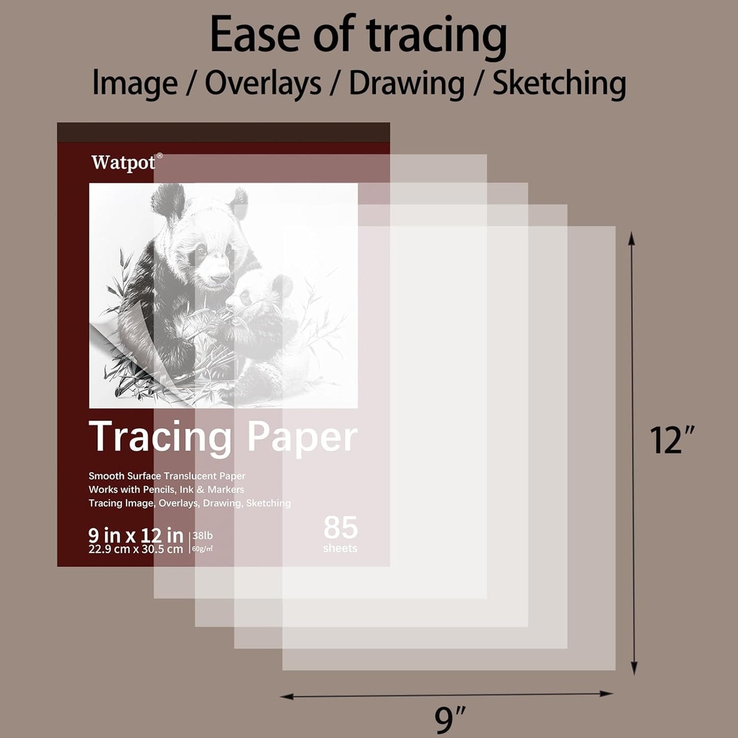 Tracing Paper 9x12 inch, 85 Sheets Translucent Tracing Paper Pad, 38lb/60gsm Vellum Art Paper Works with Pencil, Marker and Ink