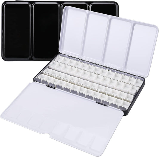 LOONENG Empty Watercolor Palette, Metal Watercolor Tin with Fold-Out Palette, Large Watercolor Tray Palette with 52 Empty Watercolor Half Pans for Plein Air Painting, Acrylic and Oil Painting