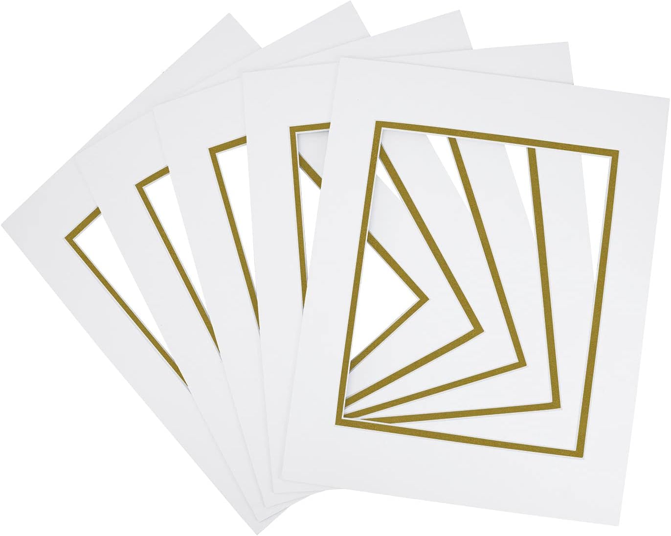 Golden State Art, 11x14 Double Mats for 8x10 - for Photos, Pictures, Frames - Acid-Free, 5 Pack, Off White Over Old Gold