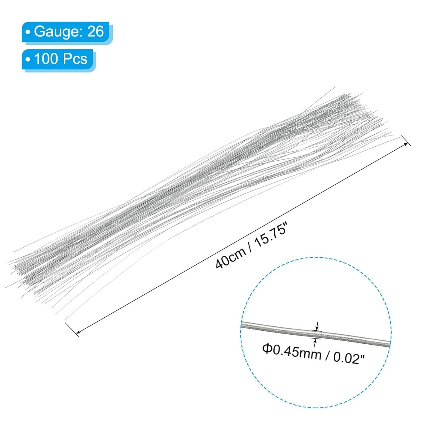 PATIKIL 26 Gauge 16" Floral Stem Wire, 100 Pcs Paper Wrapped Iron Artificial Flower Stem Accessories for DIY Bouquet Stem and Craft Decoration, Silver