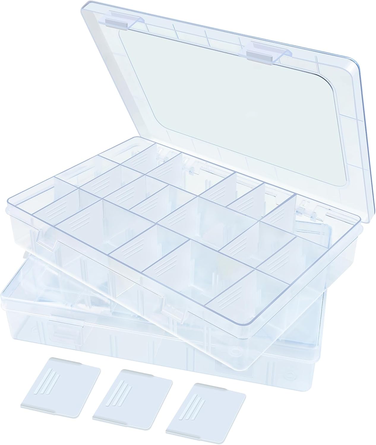 2Pack 24 Grids Craft Organizers and Storage Bead Organizer Tackle Box Organizer with Adjustable Divider, Plastic, Clear