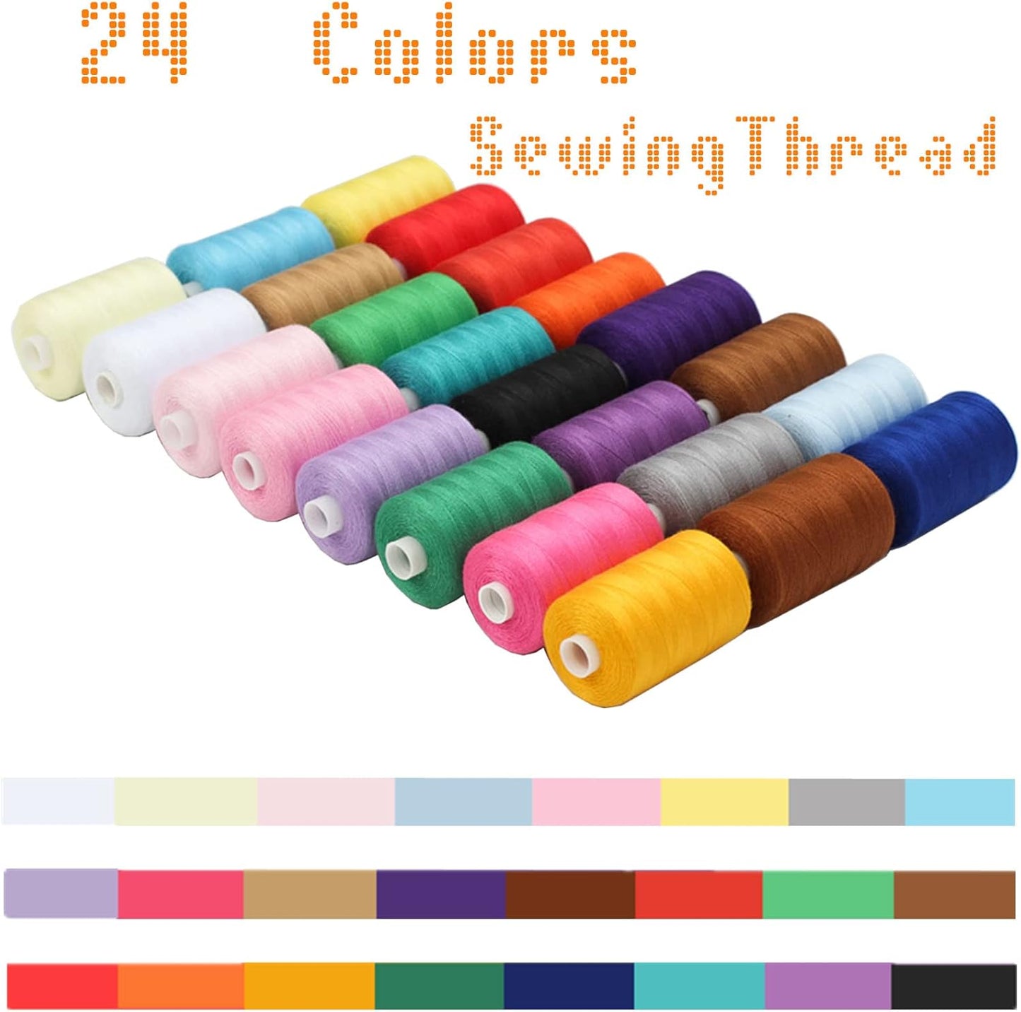 Simthread All Purpose Sewing Thread, 24 Spool 1000 Yards Polyester Thread for Sewing, Handy Polyester Sewing Threads for Sewing Machine - 24 Colors