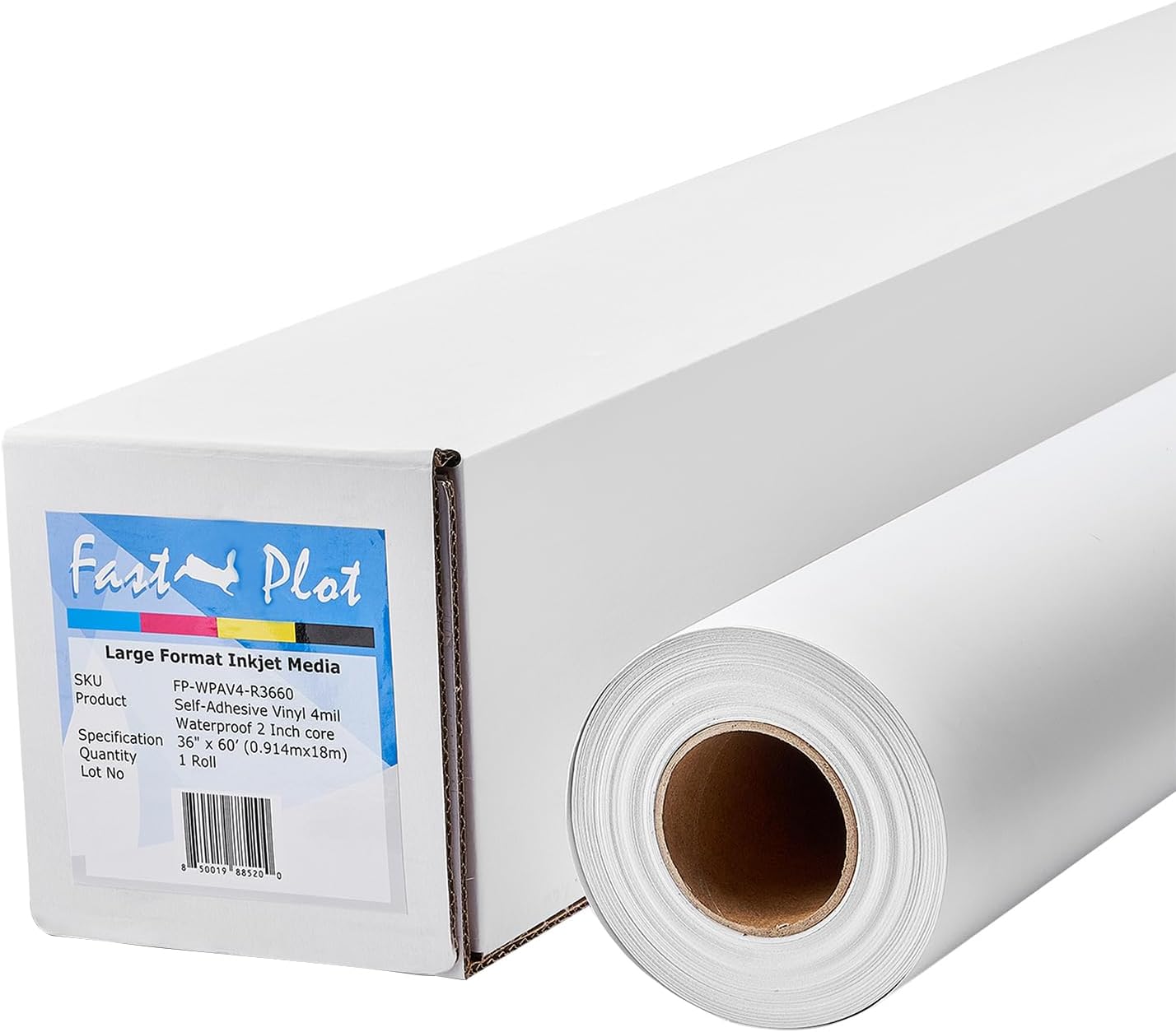 FastPlot Self Adhesive Vinyl - Waterproof 4mil - 36inch x 60ft Roll - 2inch core