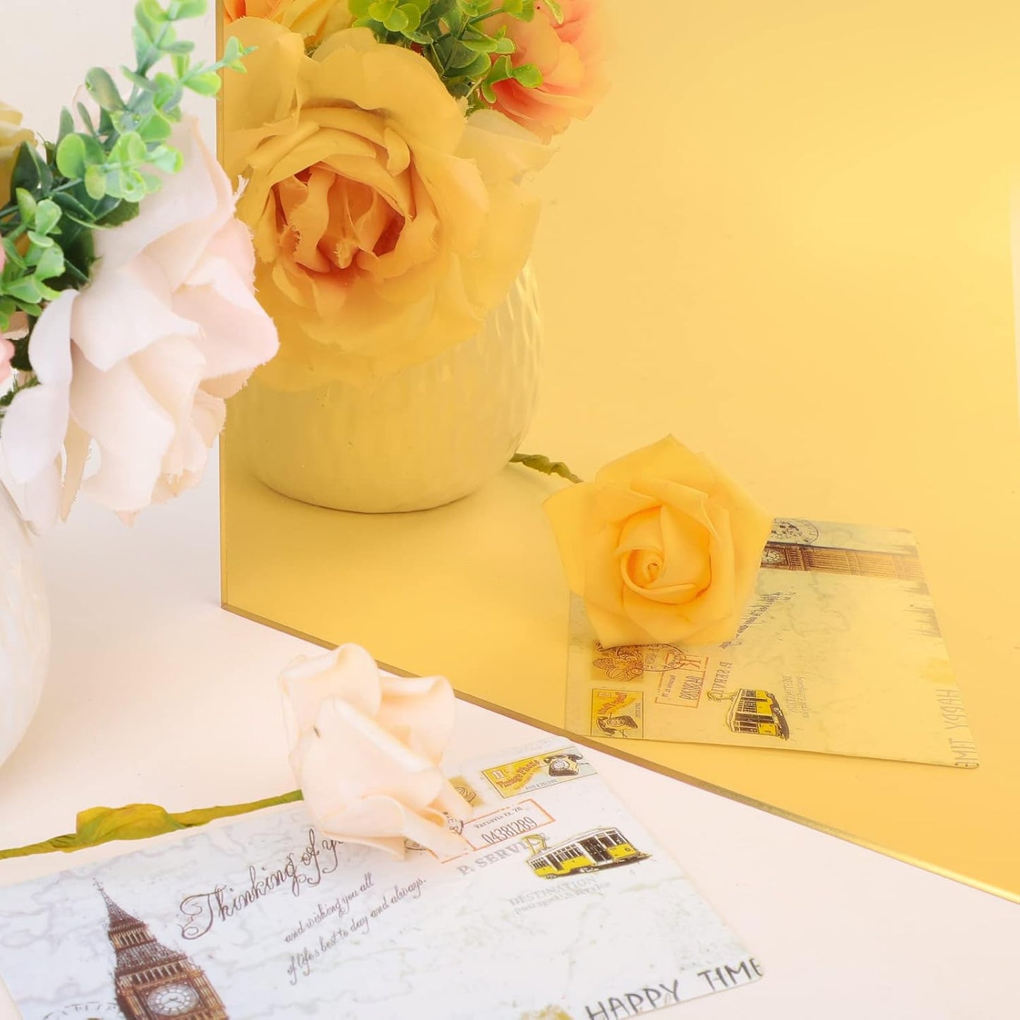 Enoin 2pcs 12 x 16 inch Gold Acrylic Sheet - Cut to Size Plexiglass Sheets 1/8 inch Thick, Small Wall Mirrors for Wall Decor DIY Craft Acrylic Sign