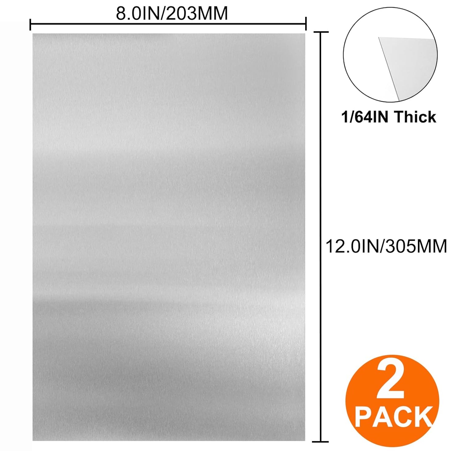 2Pcs 304 Stainless Steel Sheets Metal 8" x 12" x 1/64" (0.50MM) Inch 304 Stainless Steel Plates 24 Gauge Stainless Steel Shim Stock Plates Metal Sheets for Crafting, Stovetop, Snow Frosted Surface