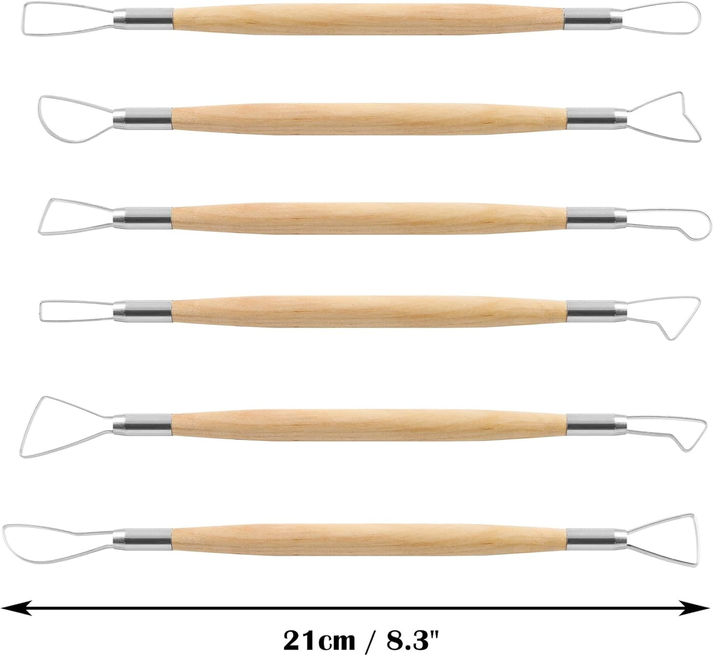 Suiwotin 6pcs Double-Sided Clay Sculpting Tools, Wooden Handle Ribbon Clay Tools, Pottery Trimming Tool, Clay Wire Loop Sculpture Set for Ceramic, Wax Carving Modeling