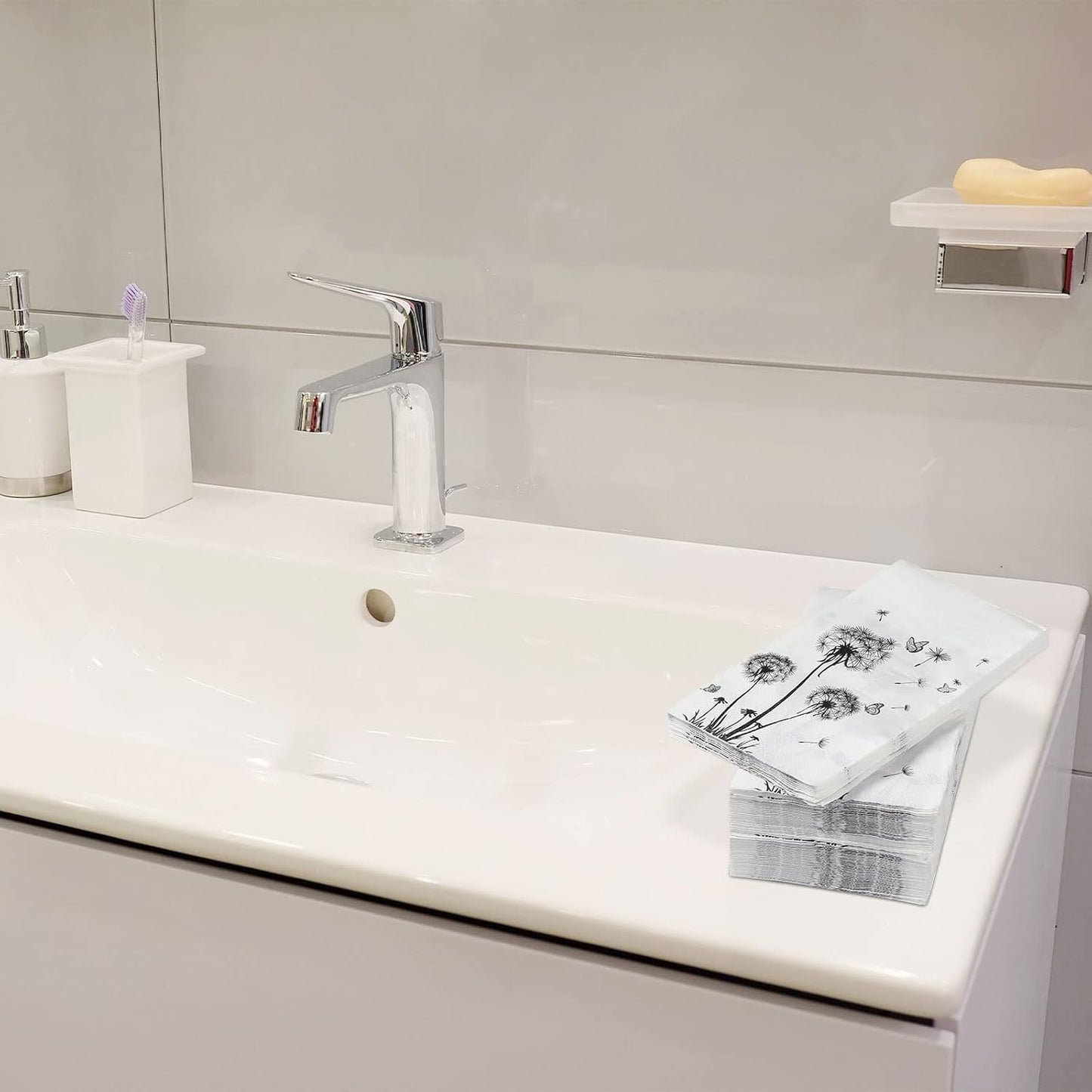 200 Sheets Dandelion Guest Towels Disposable for Bathroom Disposable Paper Napkins for Dinner Party Kitchen Floral Paper Hand Towels for Guest Party Supplies (4.3 x 7.9 Inch)