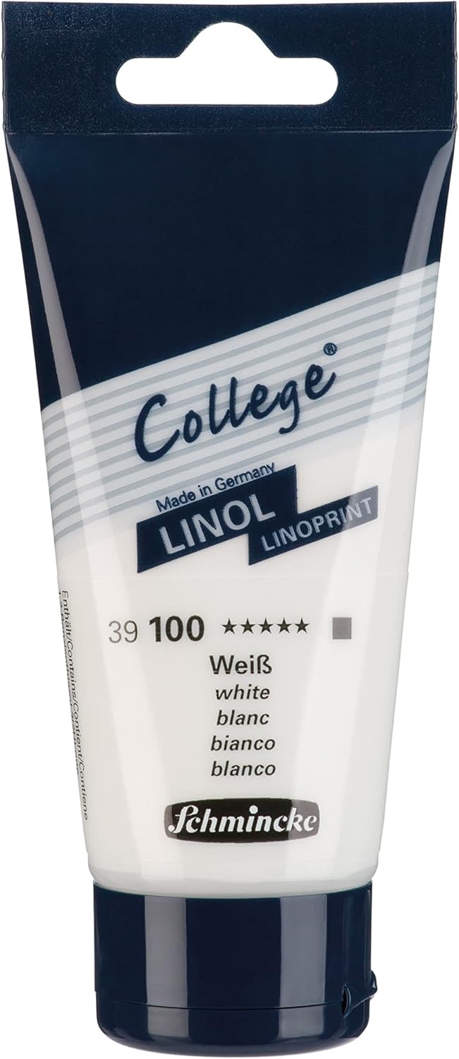 Schmincke - College Linol, Artists' lino Printing Inks, White in 75 ml Tube, 39100013, Low-Odour, Water-Based lino Printing Ink, lightfast, Even Print