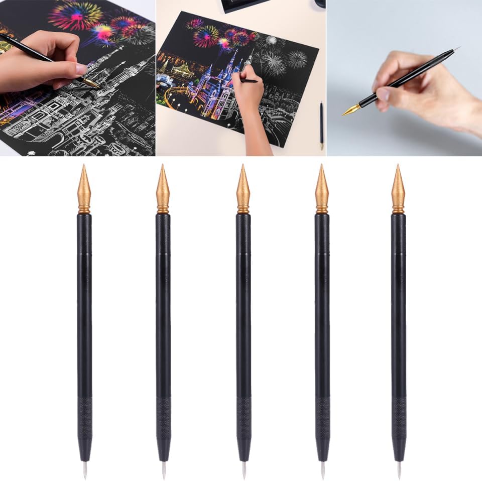 EXCEART Scratch Brush 10 Pcs Set Black Plastic Scratch Painting Pens for Art Drawing and DIY Creative Project Scratchboard Tools