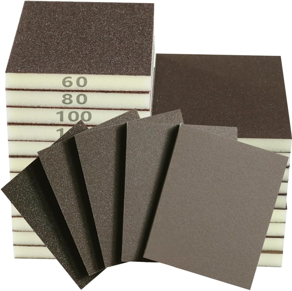 16PCS Sanding Sponge, 60 80 100 120 150 180 240 320 Coarse Medium Fine Grits Sanding Block Wet Dry Sandpaper Sponge， Sander Sponges for Wood Drywall Metal Wood