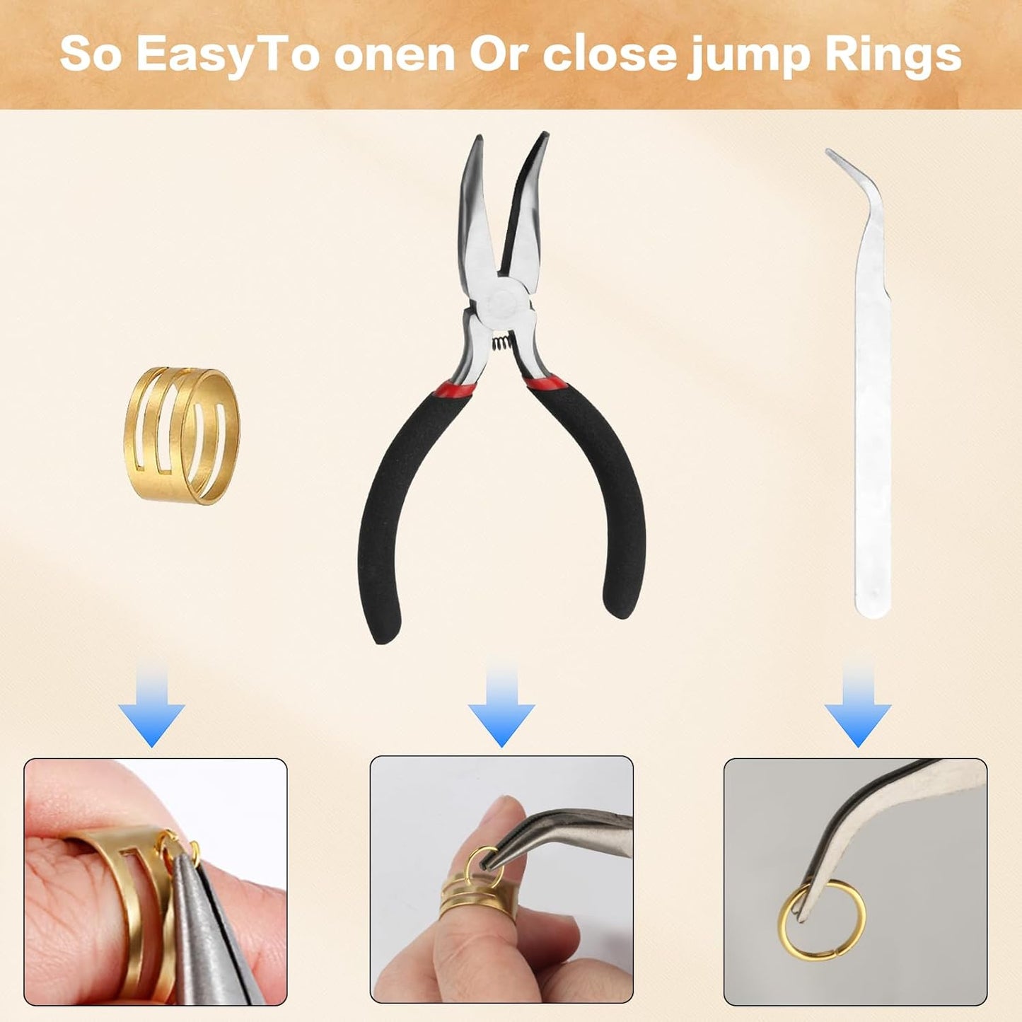 1440 Pcs Jump Rings for Jewelry Making Kits, Silver Gold Jewelry Jump RingsJewelry Repair Kit for Necklaces Lobster Clasps DIY Crafts Keychains Repair Supplies Tools, with Pliers/Tweezers/Ring