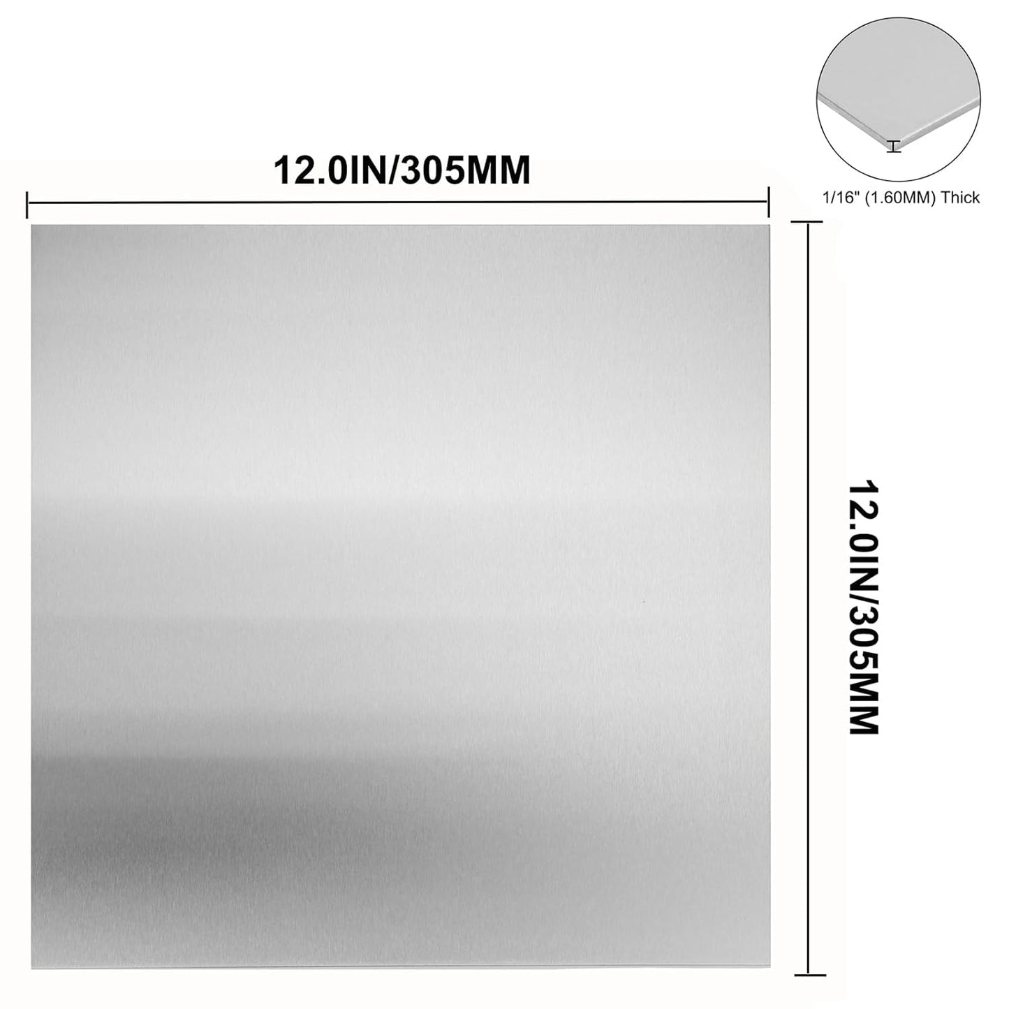 304 Stainless Steel Sheets Metal 12" x 12" x 1/16" (1.60MM) Inch 304 Stainless Steel Plates 16 Gauge Stainless Steel Shim Stock Plates Metal Sheets for Crafting, Stovetop, Snow Frosted Surface