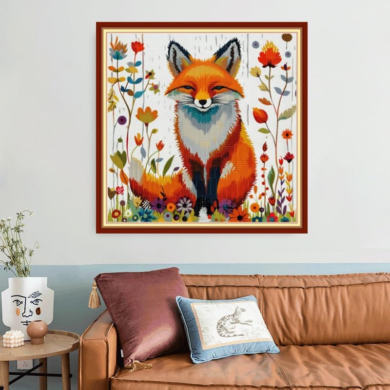 Joyhoor Stamped Cross Stitch Kits for Beginners, Needlepoint Kits for Adults, 11CT Counted Embroidery Kits-Colorful Fox 18x18 inchs