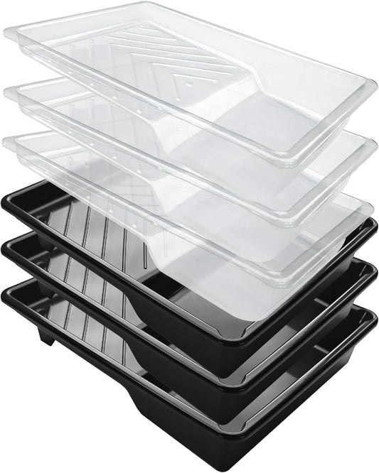 6 Pack Paint Tray Liners 7 Inch, 3 Heavy-Duty Plastic Trays with 3 Disposable Clear Liners, Paint Roller Trays, Paint Pan Liners for Walls, Furniture & DIY Painting Projects