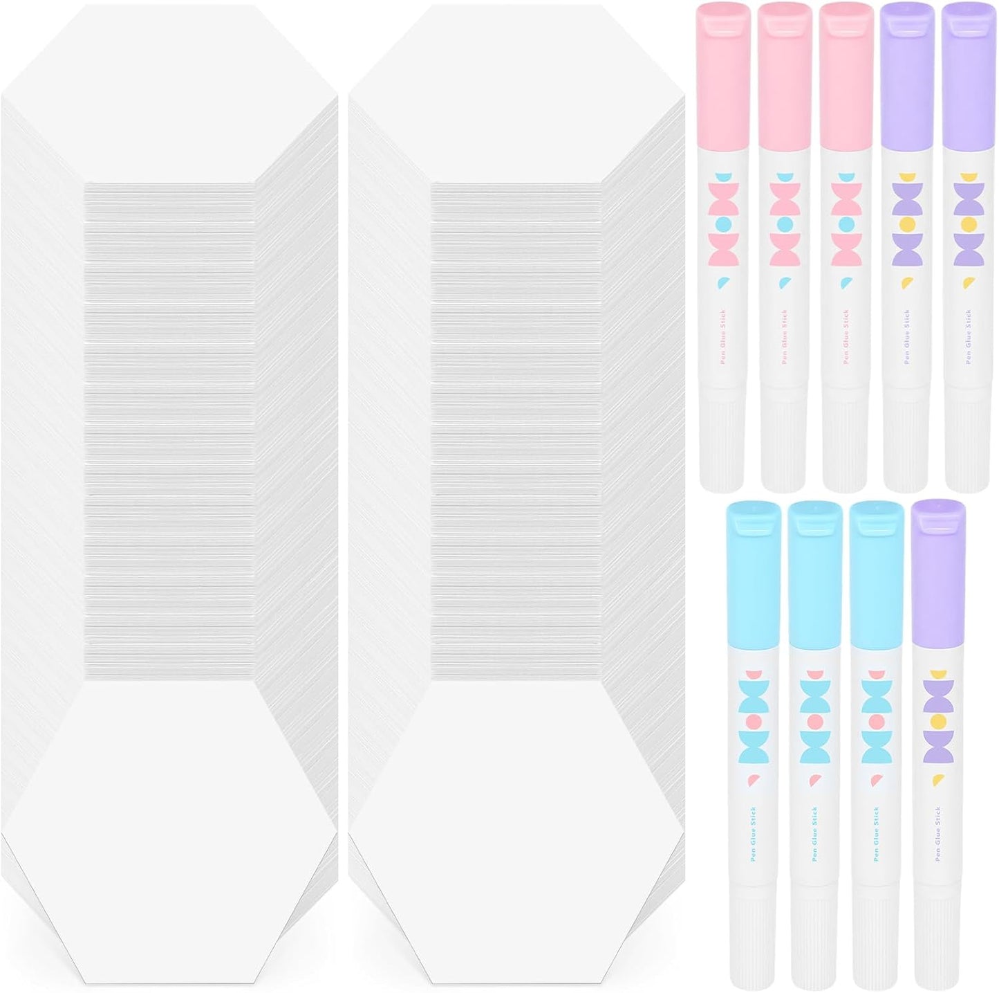 LemonSecret 409 Pcs Paper Piecing for Quilting Fabric Set Include 400 Paper Piecing 1" Hexagon Quilting Templates and 9 Fabric Glue Pen for DIY Patchwork Crafts and Sewing Supplies