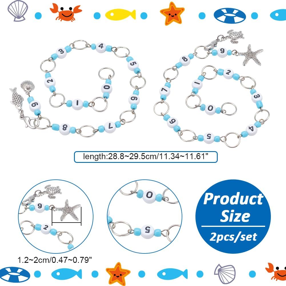 NBEADS 2 Styles Sea Animal Knitting Row Counter Chains, Acrylic Number Stitch Markers Glass Beaded Crochet Stitch Marker Crocheting Accessories for Weaving Sewing Quilting