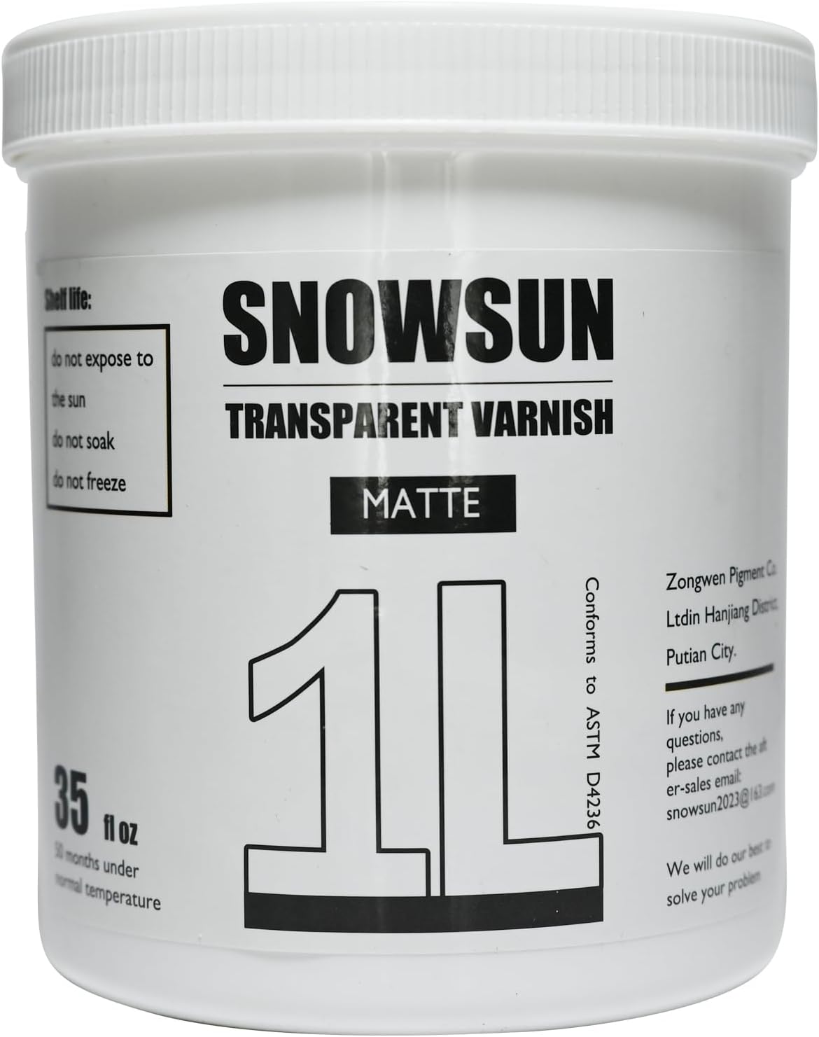 SNOWSUN Matte Varnish for Acrylic Painting, 1L Professional Acrylic Artist's Varnish, Matte Finish, Non-Yellowing, Non-Toxic, Suitable for Artists, Hobby Painters & Kids