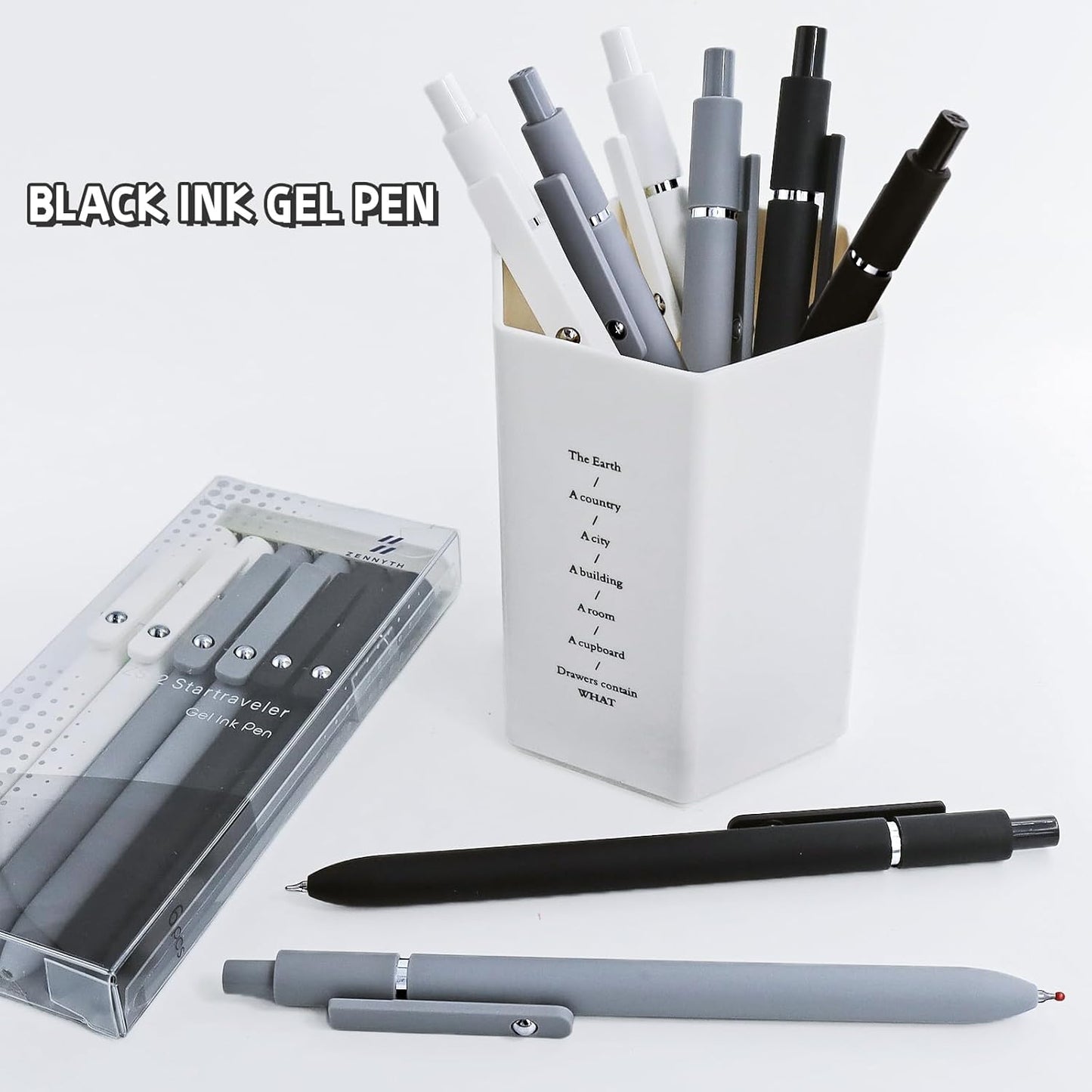 6 Pcs Gel Pens 0.5mm Quick Dry Black Ink Pens Fine Point Smooth Writing Pen, Cute Office and School Supplies Gifts for Women Teacher Students (6 Pcs Black White Grey Silver)